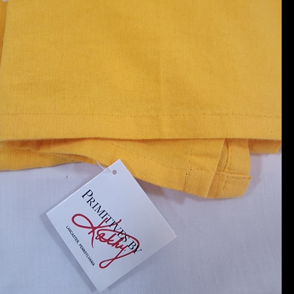 Set Of 2 Yellow Linen Dish Towels.  Primitive By Kathy Stay Weird - Picture 2 of 3
